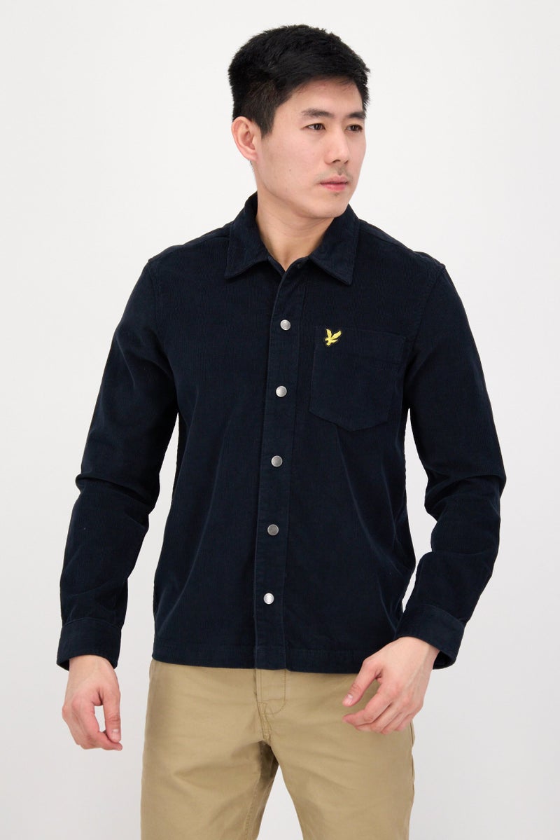 Men Regular Fit Ribbed Long Sleeve Casual Shirt, Navy Blue