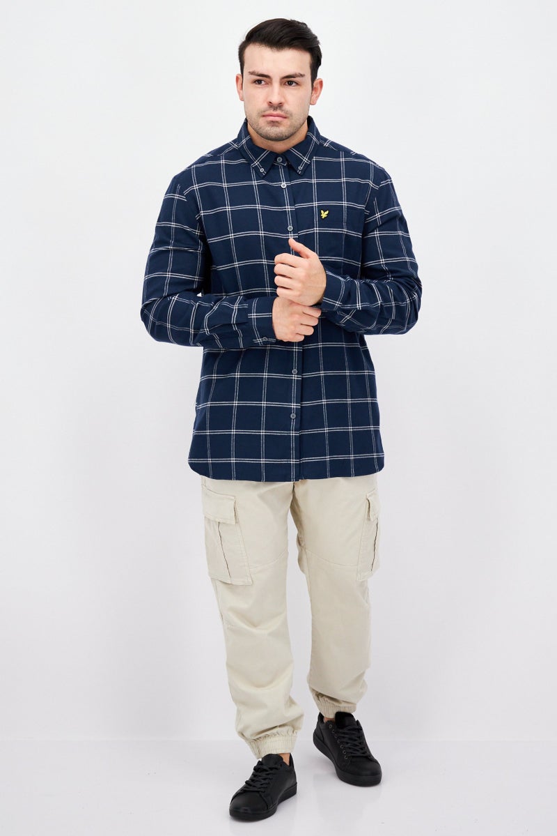 Men Regular Fit Plaid Long Sleeves Casual Shirt, Blue