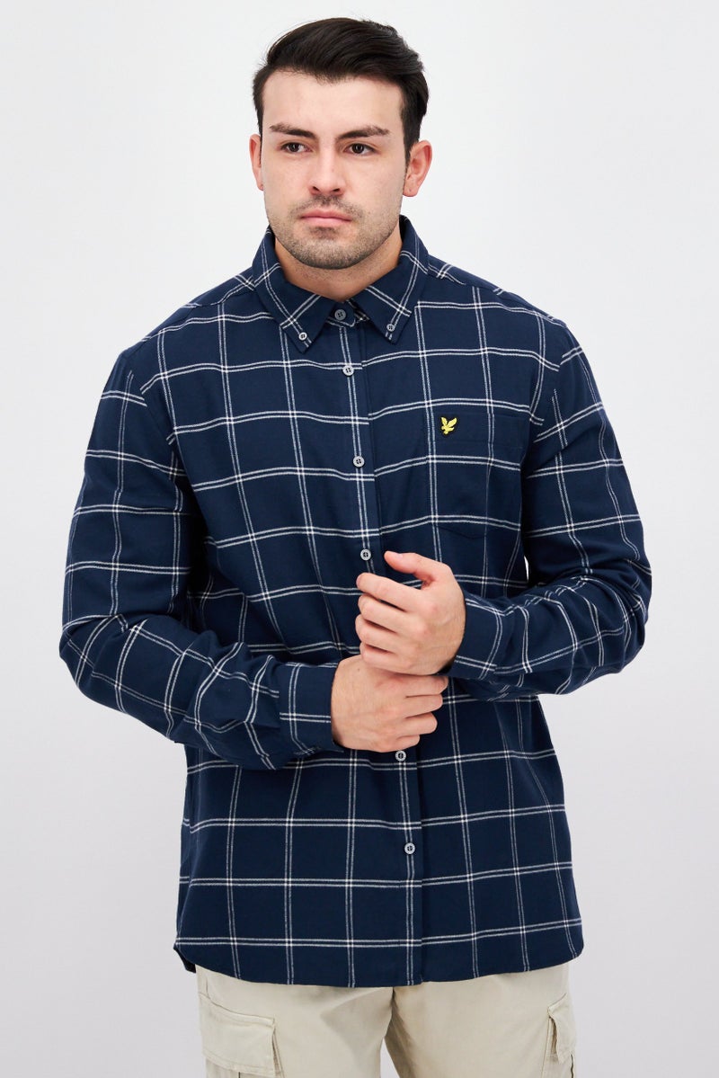 Men Regular Fit Plaid Long Sleeves Casual Shirt, Blue