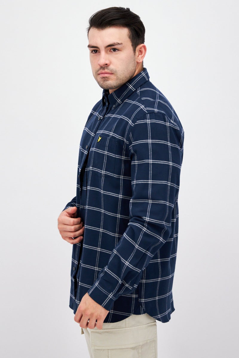 Men Regular Fit Plaid Long Sleeves Casual Shirt, Blue