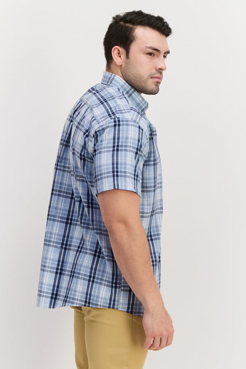 Men Regular Fit Checkered Short Sleeve Casual Shirts, Light Blue Combo