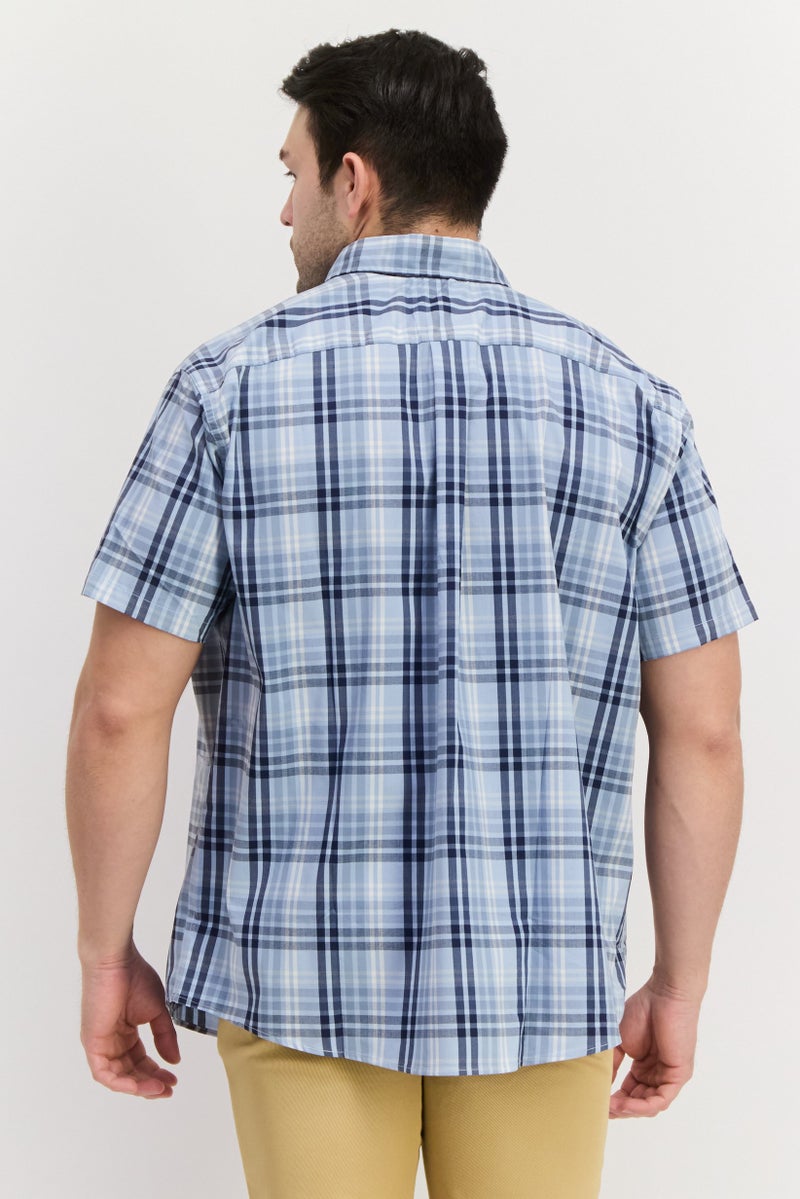 Men Regular Fit Checkered Short Sleeve Casual Shirts, Light Blue Combo