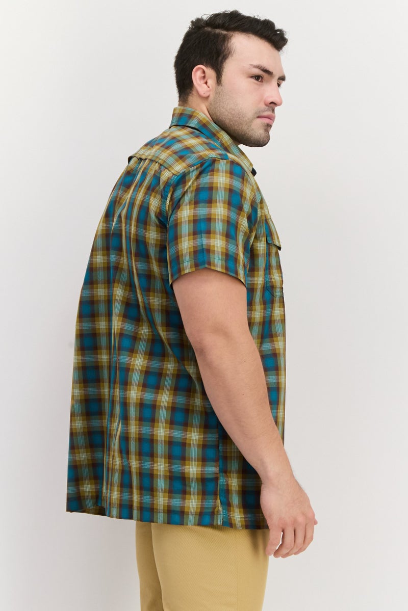 Men Regular Fit Short Sleeve Checkered Casual Shirt, Teal Blue Combo