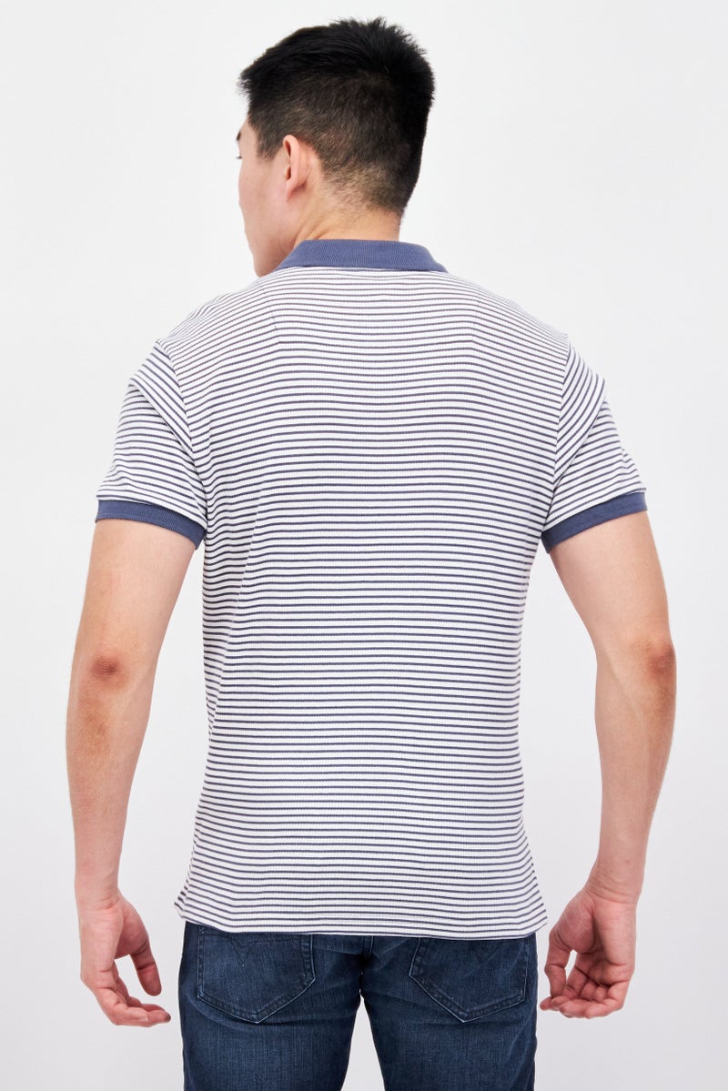 Men Regular Fit Stripe Short Sleeve Polo Shirt, Blue