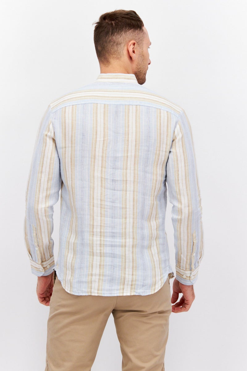 Men Regular Fit Stripe Long Sleeve Casual Shirt, Blue