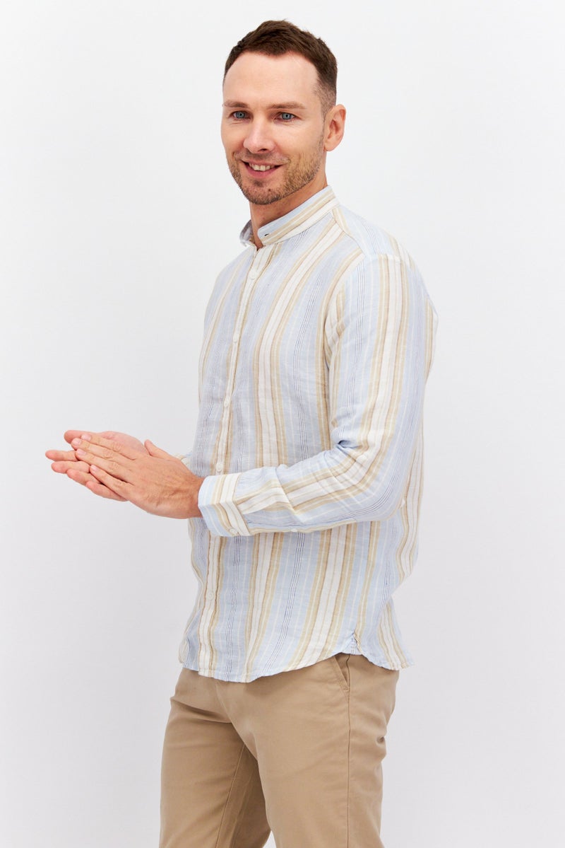 Men Regular Fit Stripe Long Sleeve Casual Shirt, Blue