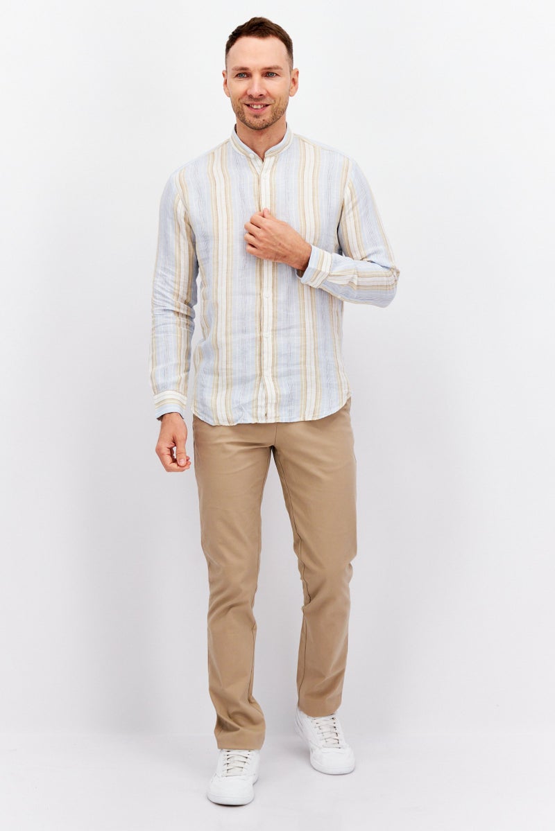 Men Regular Fit Stripe Long Sleeve Casual Shirt, Blue