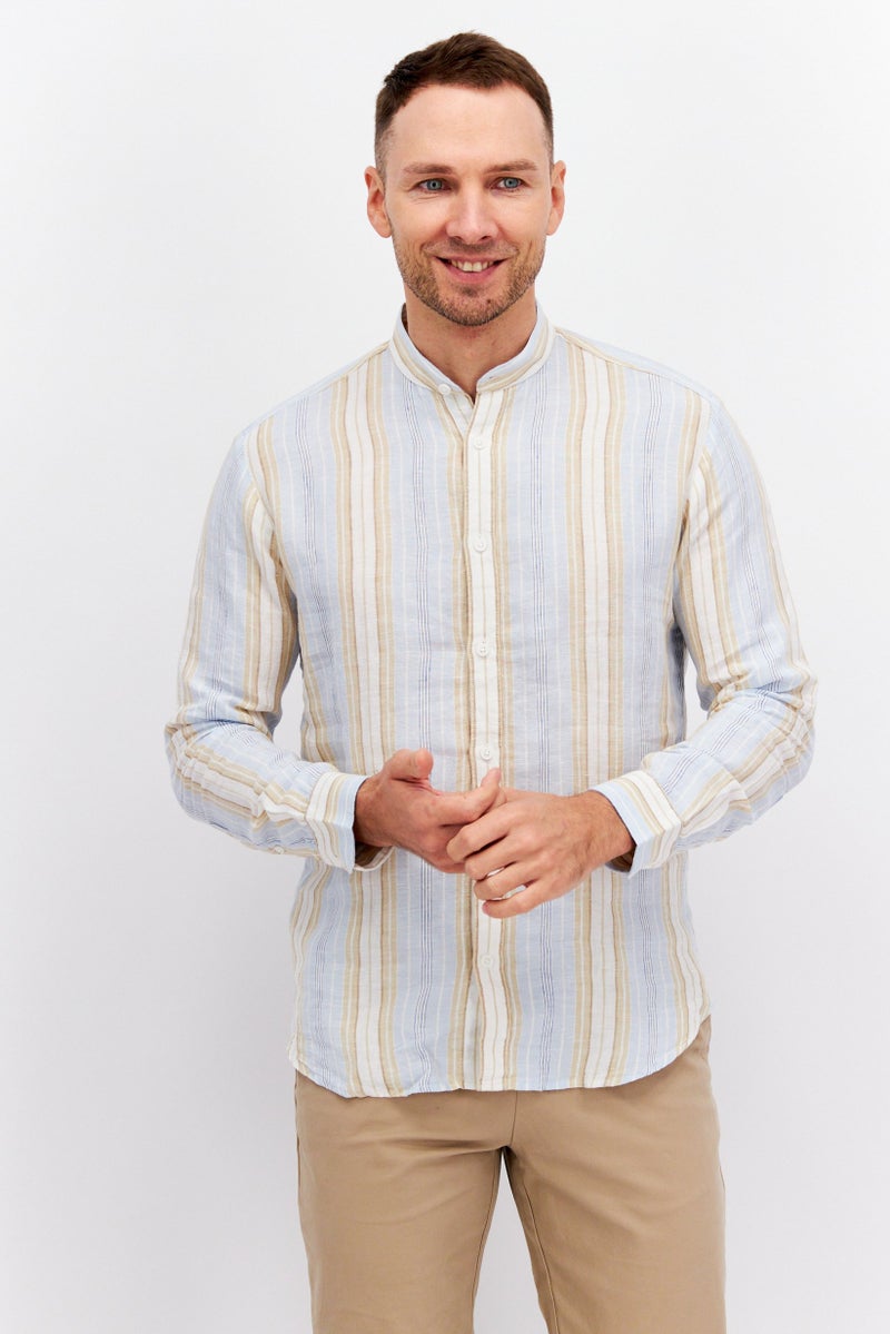 Men Regular Fit Stripe Long Sleeve Casual Shirt, Blue