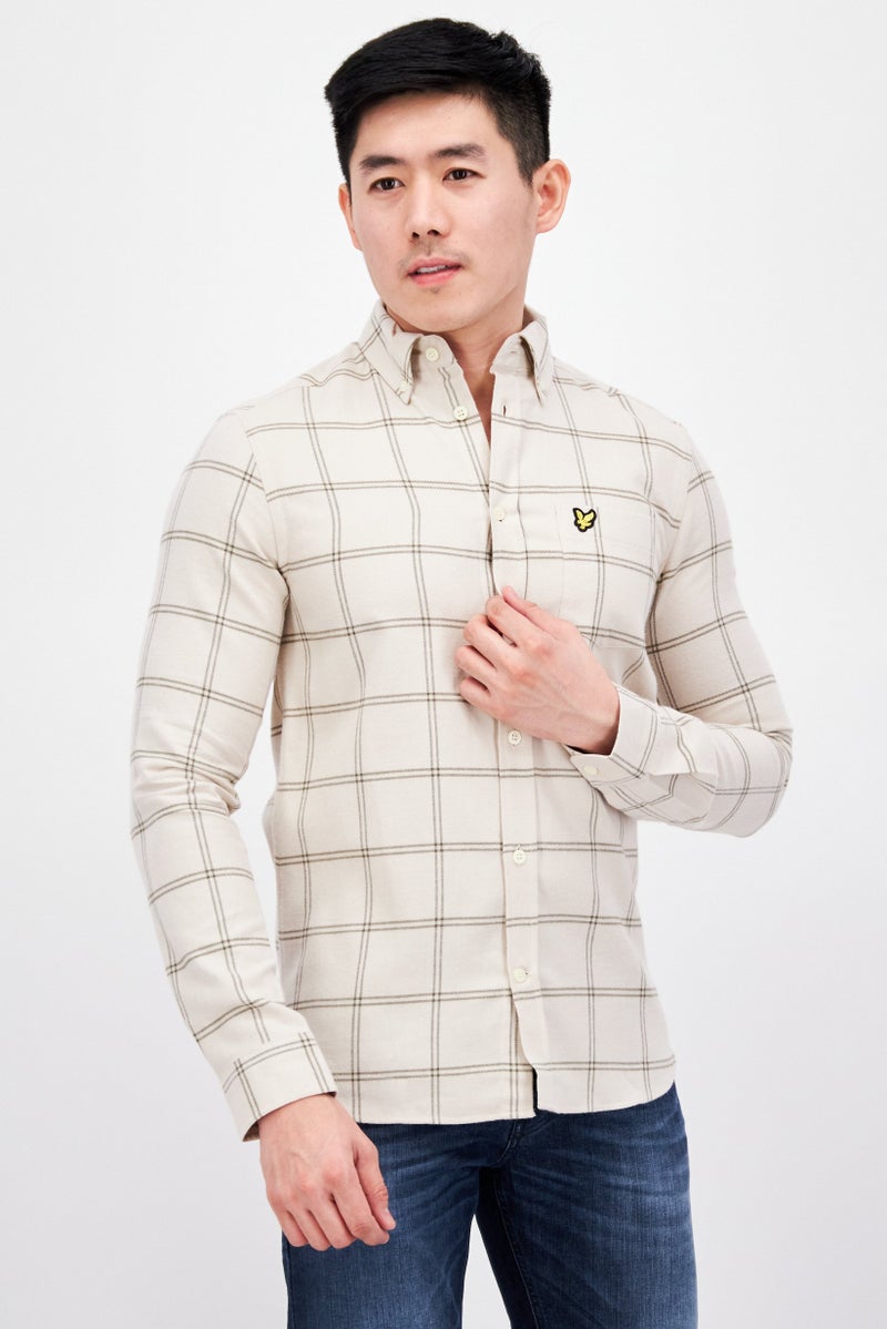 Men Regular Fit Plaid Long Sleeves Casual Shirt, Beige