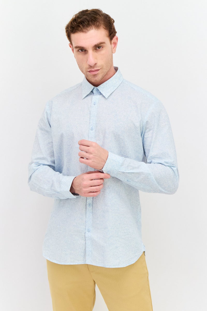 Men Slim Fit Allover Print Long Sleeve Casual Shirt, Blue Combo