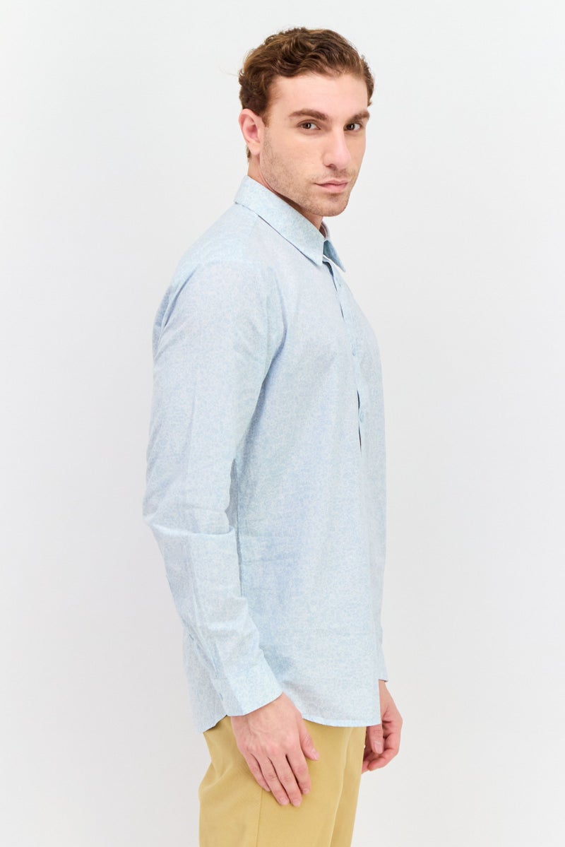 Men Slim Fit Allover Print Long Sleeve Casual Shirt, Blue Combo