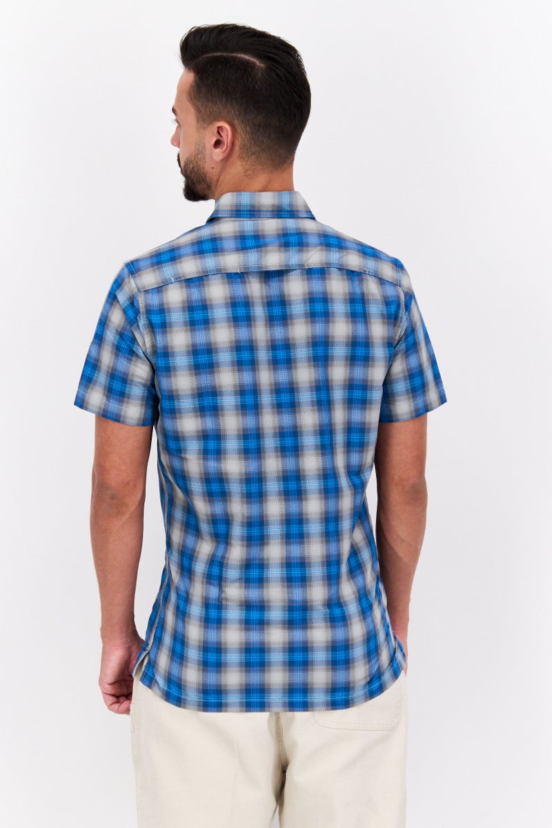 Men Regular Fit Short Sleeve Checkered Casual Shirt, Blue