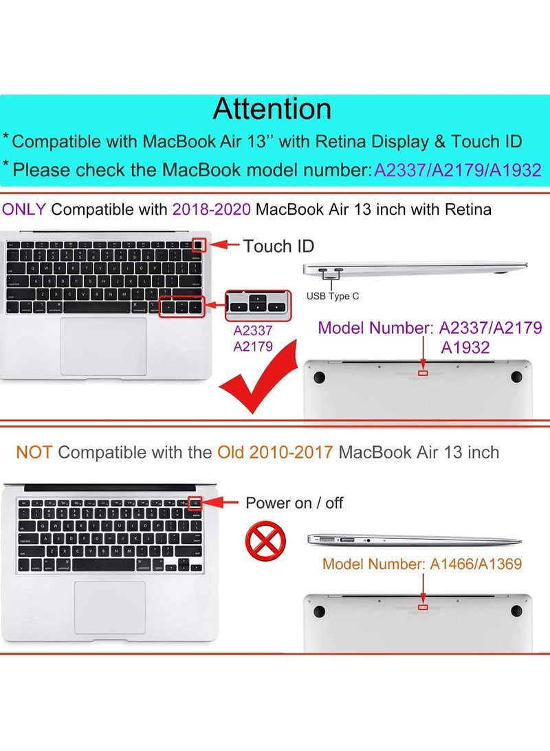 MacBook Air 13 inch Crystal Clear Case 2020 2019 2018 A2337 M1 A2179 A1932, Plastic Hard Shell & Keyboard Cover & Screen Protector Compatible with MacBook Air 13 inch Retina