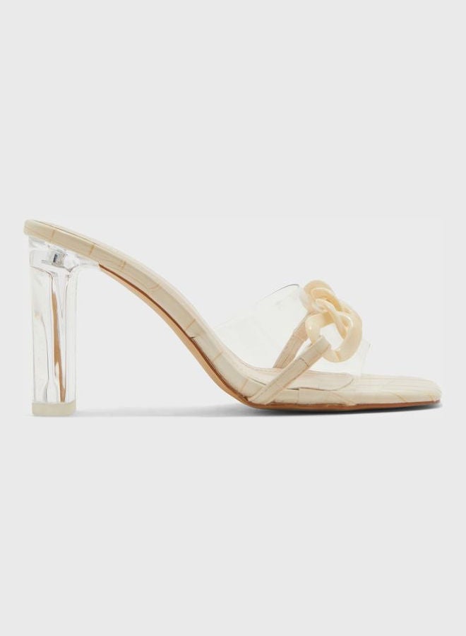 One Strap Mid Heel Sandals Beige