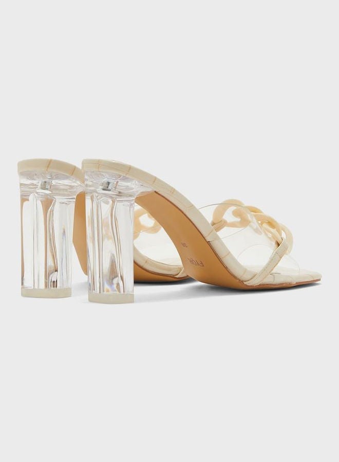 One Strap Mid Heel Sandals Beige