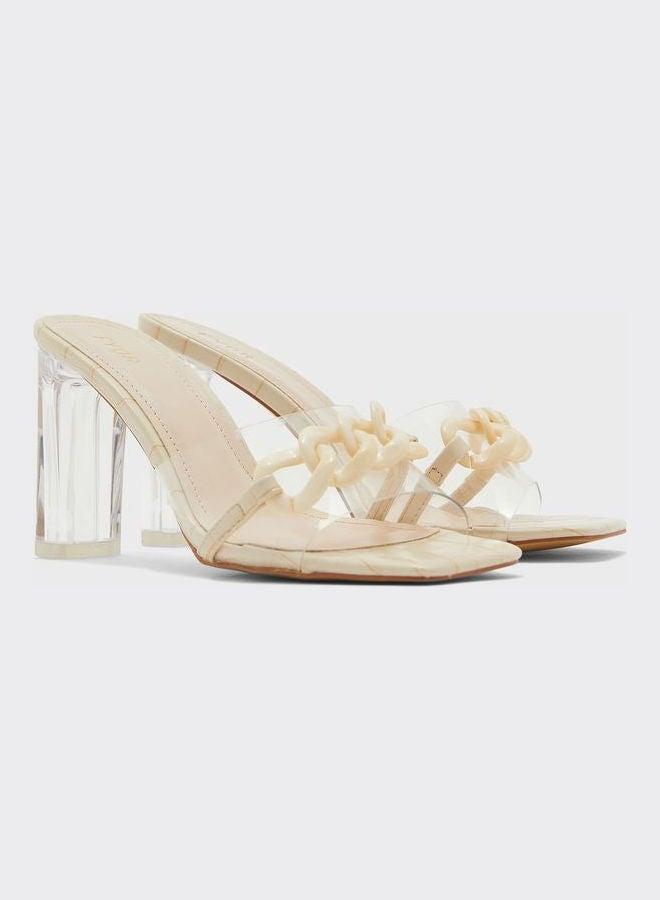 One Strap Mid Heel Sandals Beige