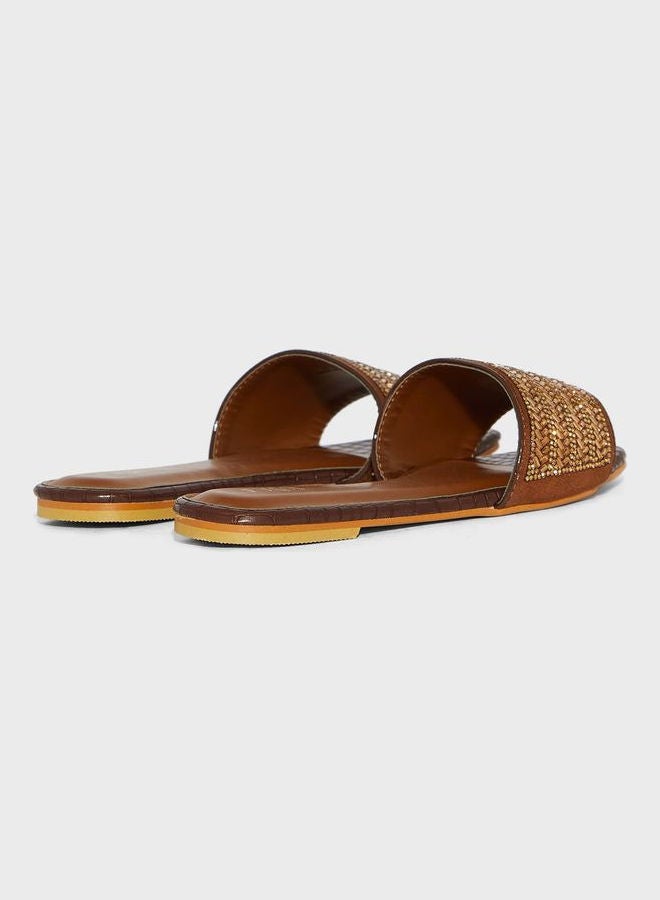 One Strap Flat Sandals Brown