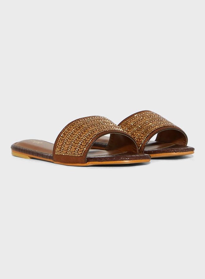 One Strap Flat Sandals Brown