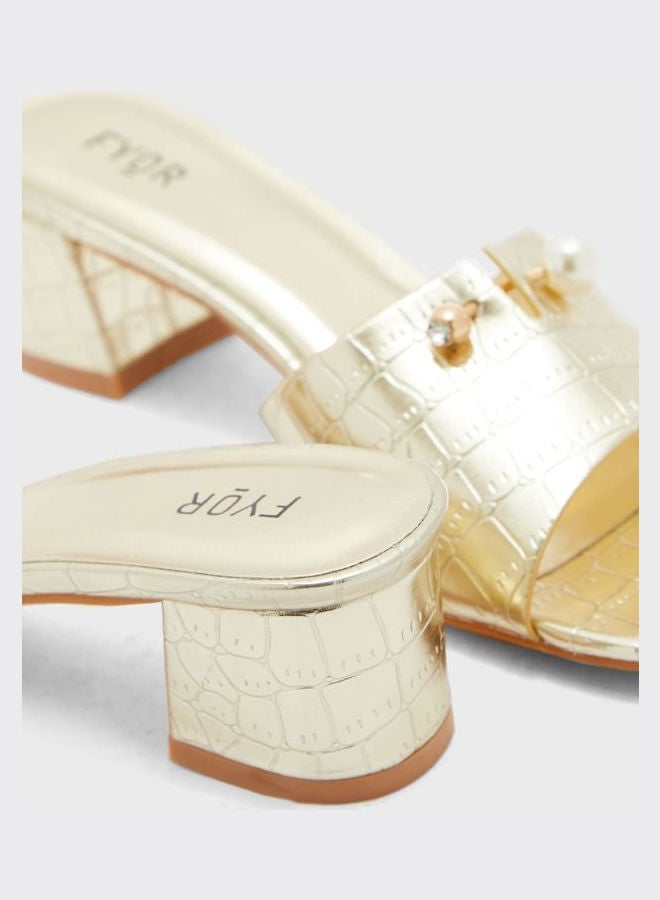 One Strap Low Heel Sandals Gold