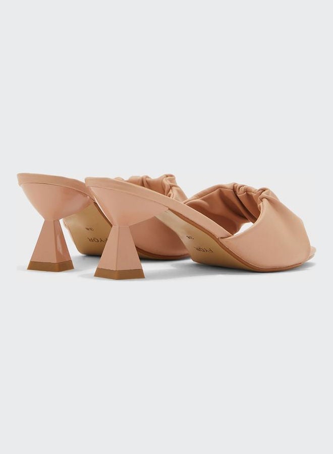 One Strap Low Heel Sandals Beige