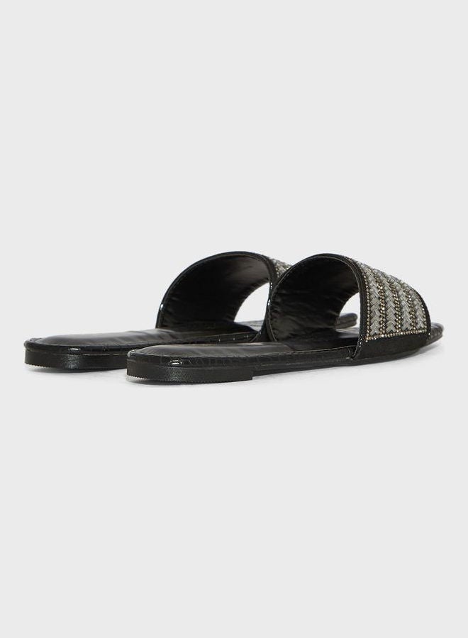 One Strap Flat Sandals Black