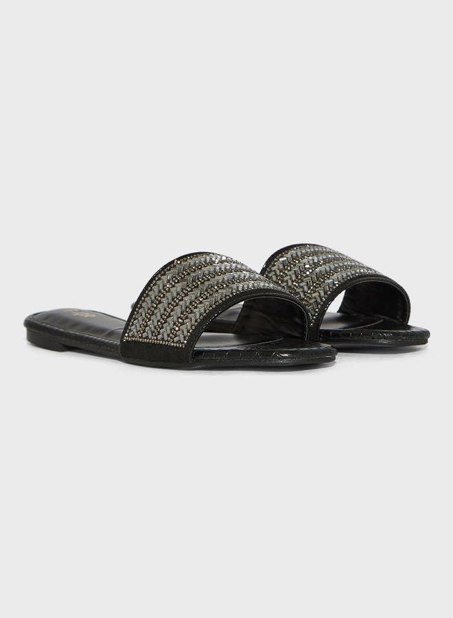 One Strap Flat Sandals Black