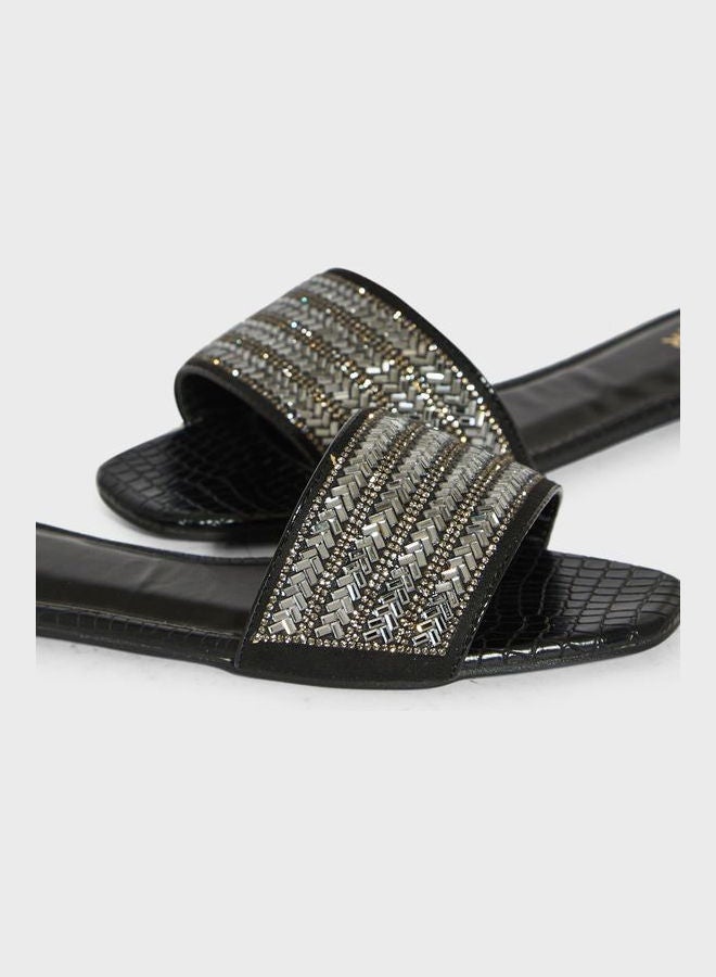 One Strap Flat Sandals Black