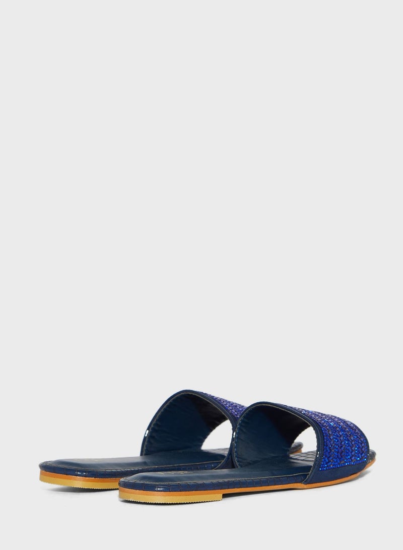 One Strap Flat Sandals Navy