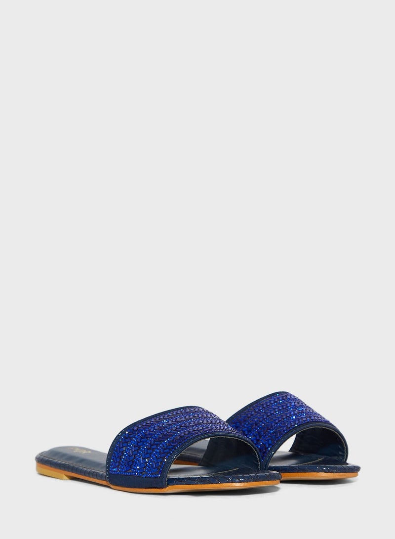 One Strap Flat Sandals Navy