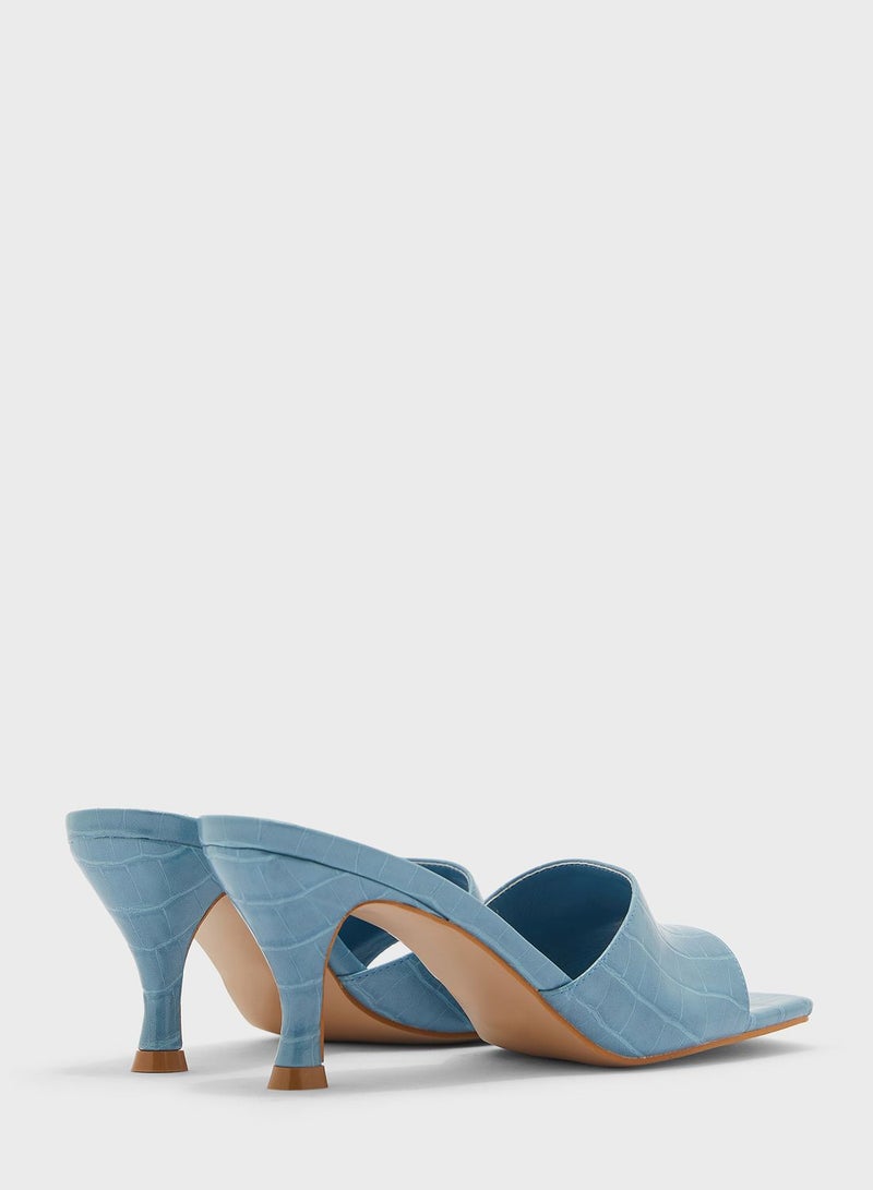 One Strap Low Heel Sandals Blue