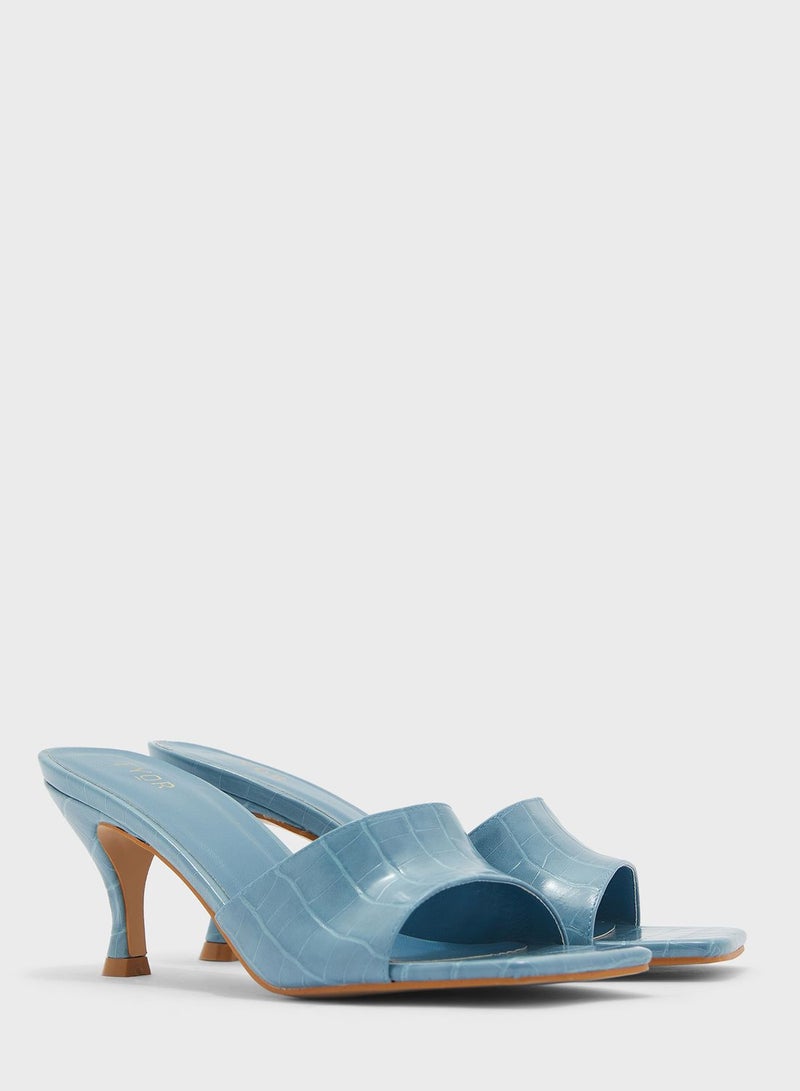 One Strap Low Heel Sandals Blue