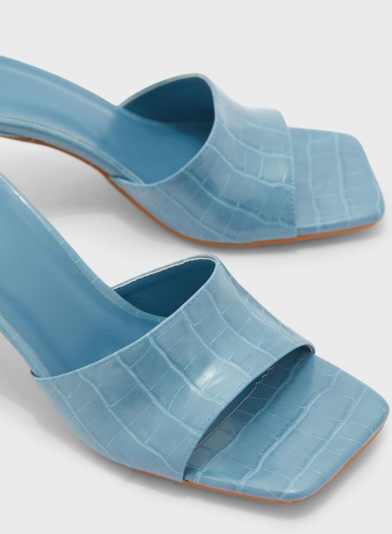 One Strap Low Heel Sandals Blue