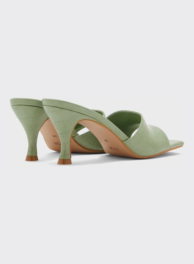 One Strap Low Heel Sandals Green