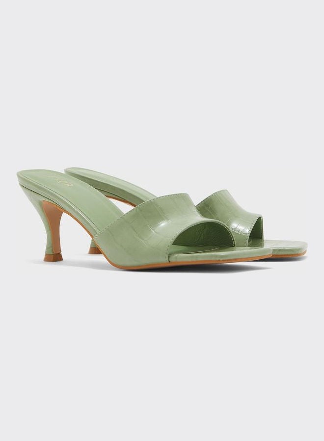 One Strap Low Heel Sandals Green