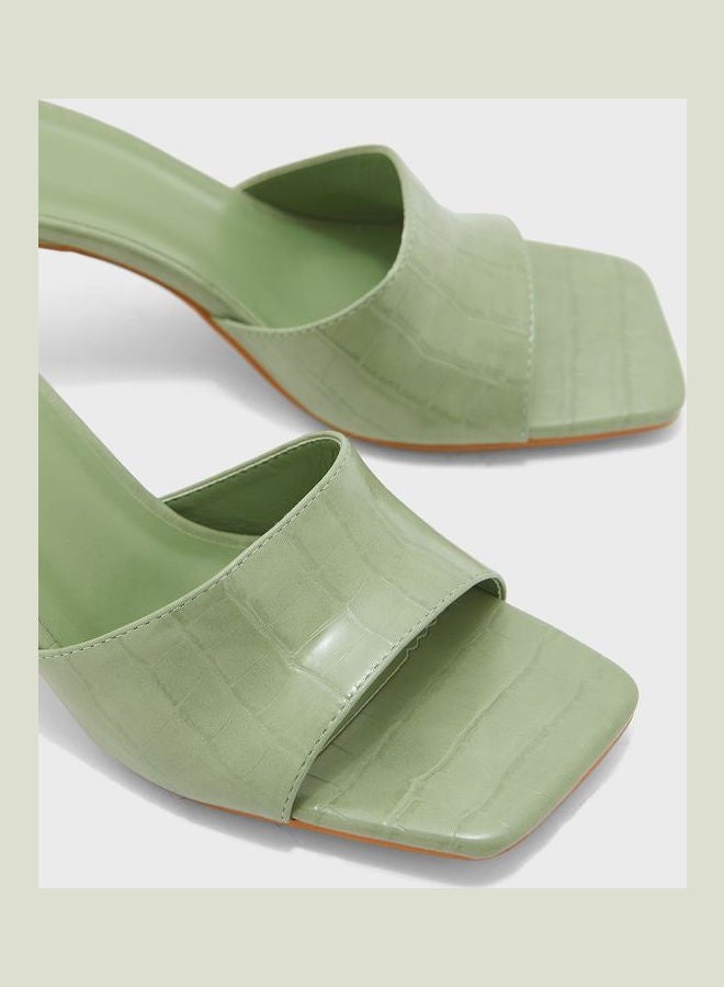 One Strap Low Heel Sandals Green