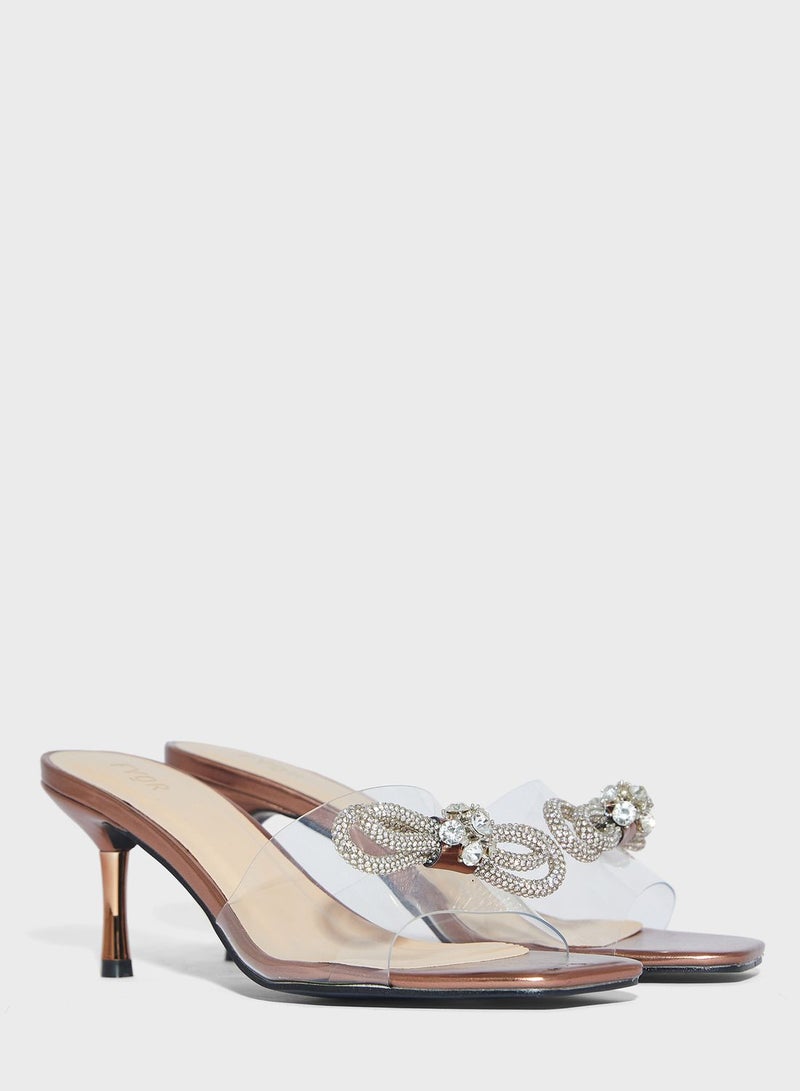 One Strap Low Heel Sandals Bronze