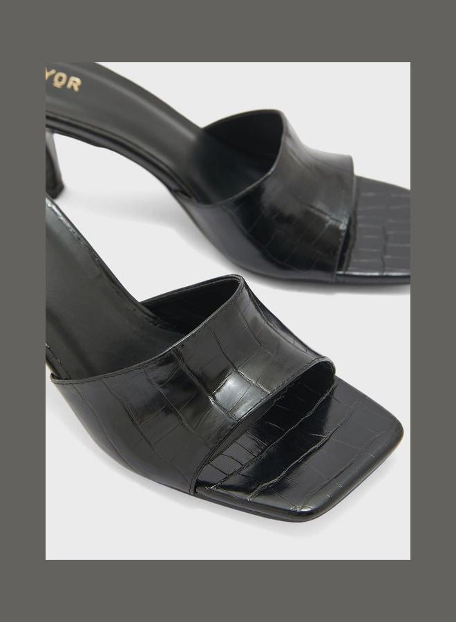 One Strap Low Heel Sandals Black