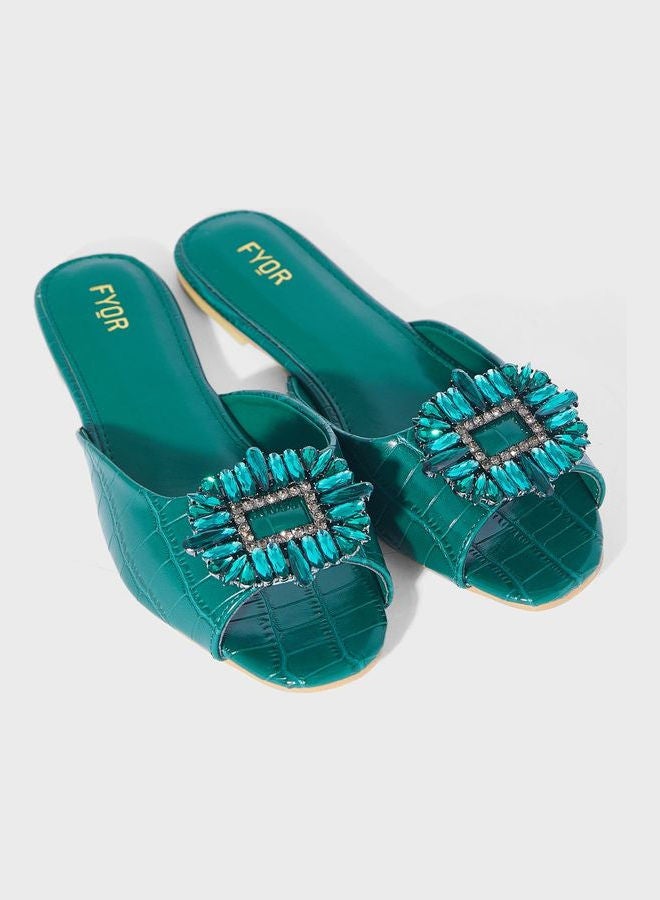 Peep Toe Flat Sandals For Women Green