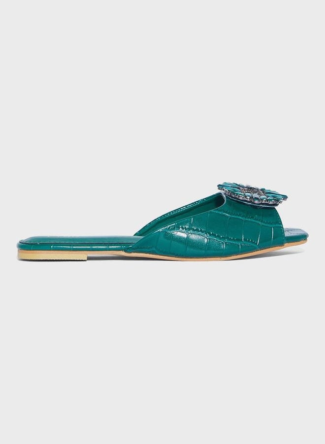 Peep Toe Flat Sandals For Women Green