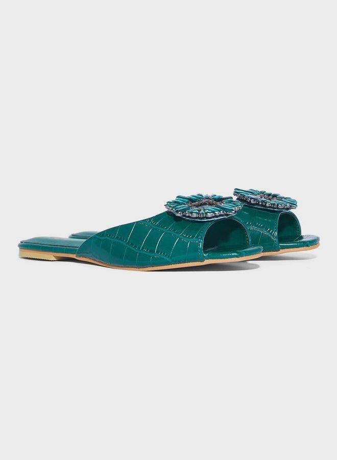 Peep Toe Flat Sandals For Women Green