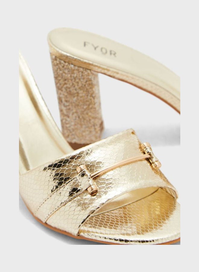 One Strap Mid Heel Sandals Gold