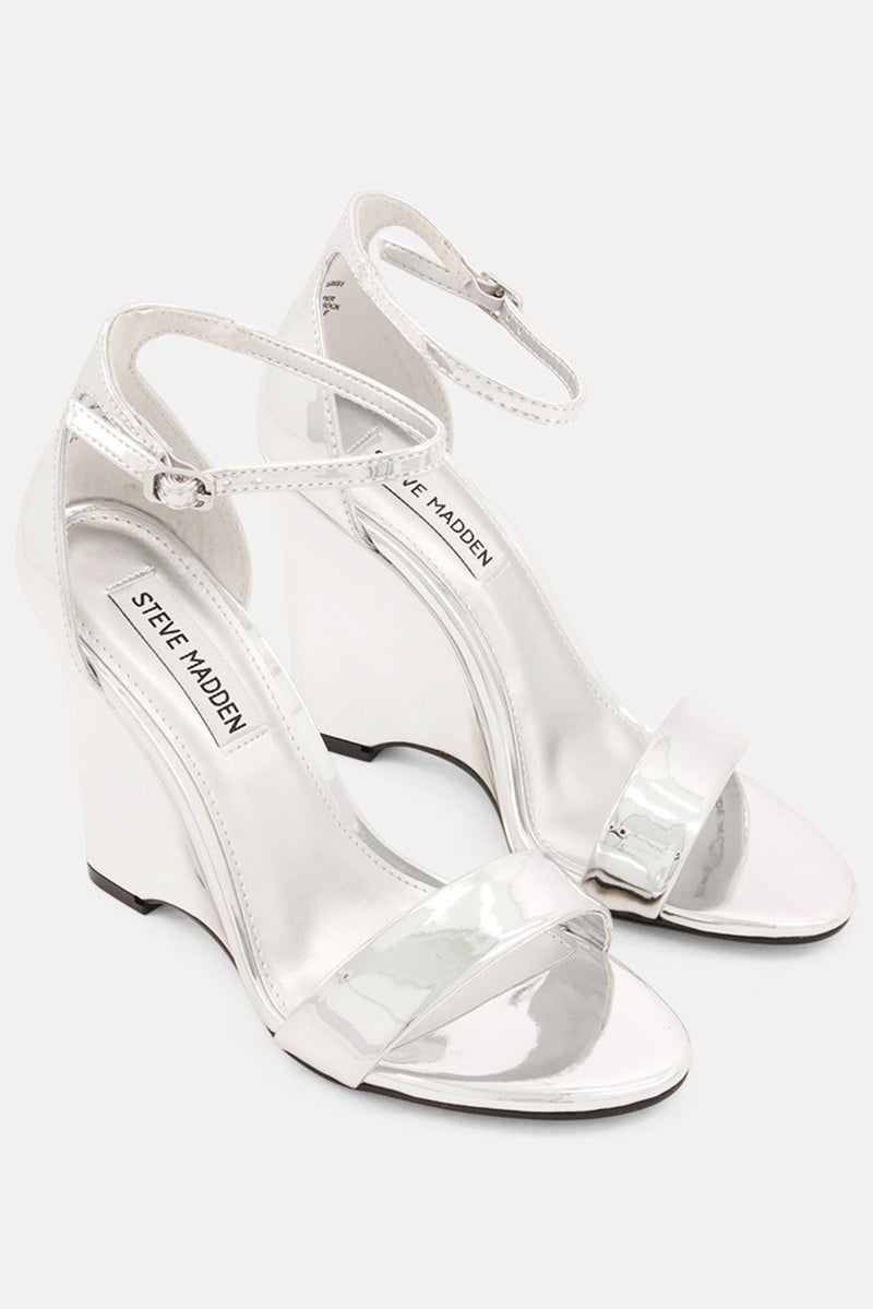 Women Mallor Adjustable Buckle Wedges, Silver