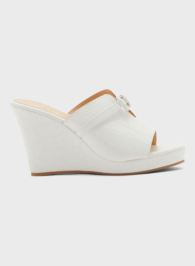 Wide Strap Wedge Sandals White