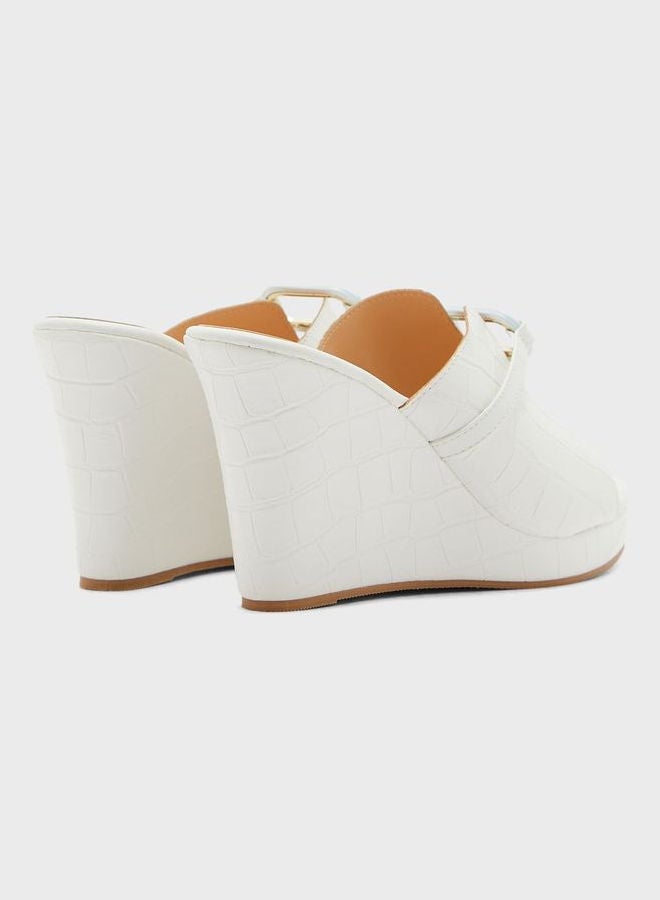 Wide Strap Wedge Sandals White