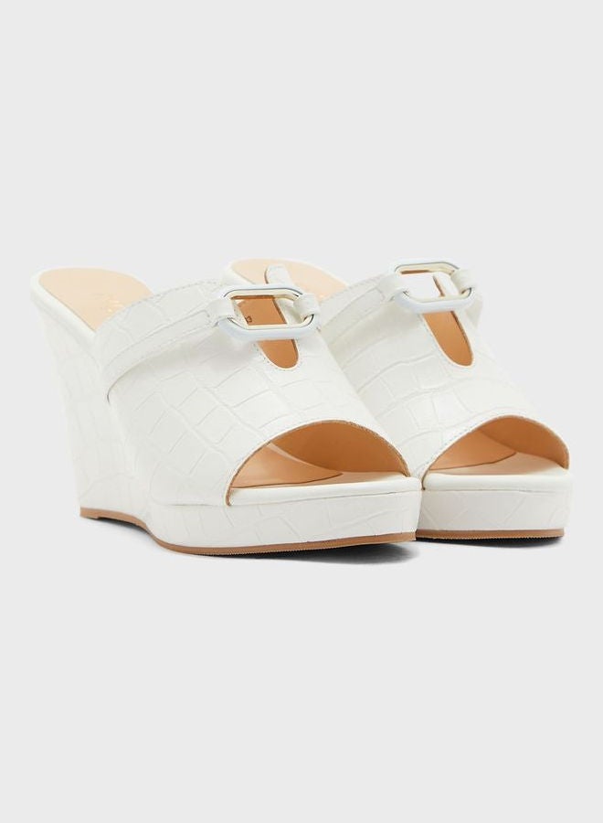 Wide Strap Wedge Sandals White