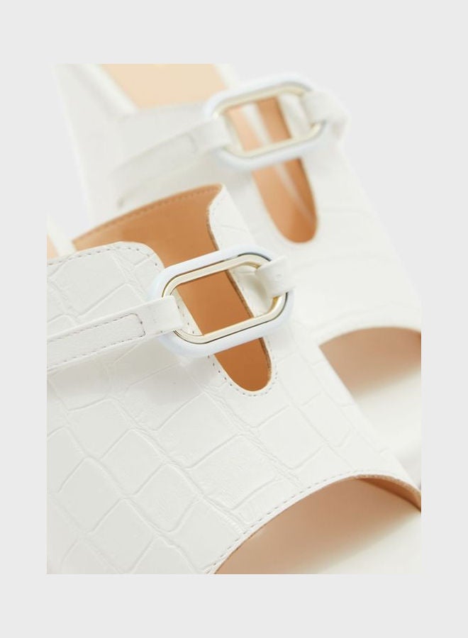 Wide Strap Wedge Sandals White