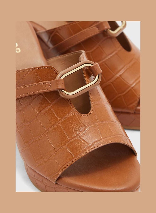 Wide Strap Wedge Sandals Brown