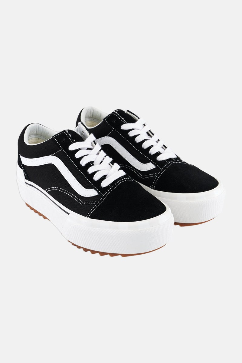 Men Lace Up Causal Shoes, Black/White