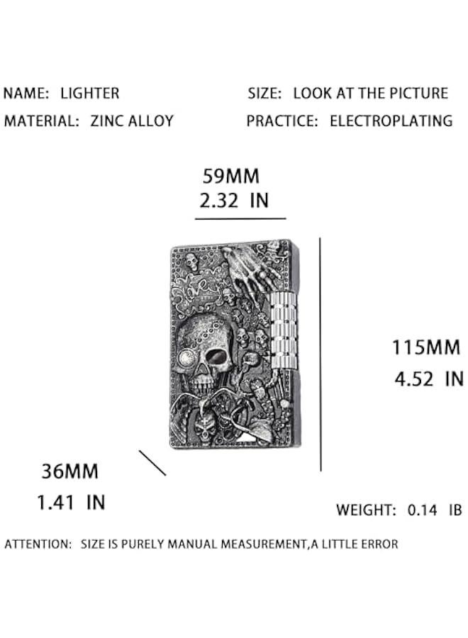 Cool Engraved Skull Lighter, Creative Grinding Wheel Butane Lighter, Soft Flame Lighter, Jet Torch Lighter, Adjustable Inflatable, Retro Antique Lighter, Men's Gift (No Gas) - Black Gray