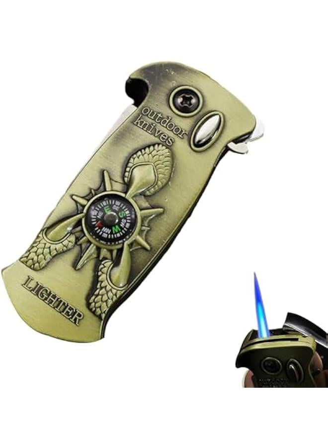 Fun Compass Multifunctional Lighter, Jet Windproof Torch Lighter, Creative Pass-Through Lighter, Refillable Butane Torch Lighter, Inflatable, Cool, Unique Gift for Men (No Gas)